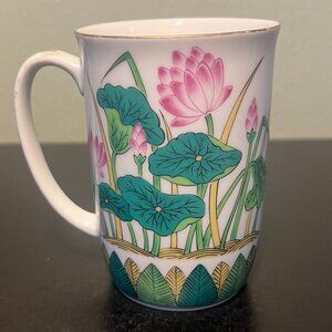 TAKAHASHI Japanese Porcelain Teacup with Lotus Blossom & Water Lily Pads